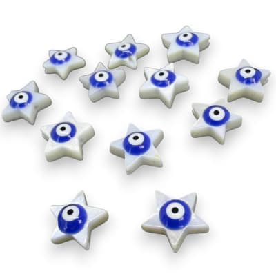 Abalorios cuentas estrella nácar ojo turco / 12 unds