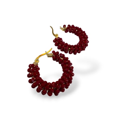 Argollas tejidas alambrismo con cristal / par