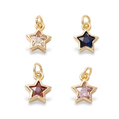 Dije colgante estrella zircón 9 mm baño oro / unidad