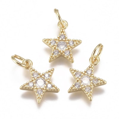 Dije colgante estrella star zircón 10 mm baño de oro / unidad