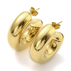 Aros media argollas aretes chunky tipo c liso acero baño de oro / par 0