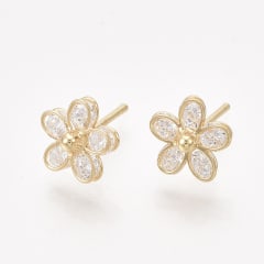 Aros topo topito flor zircón 9 mm baño oro / par 0