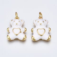 Dije colgante esmaltado osito corazón 18 mm baño oro / unidad 0