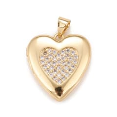 Relicario foto portafoto corazón 20.5 mm zircón baño oro / unidad 0