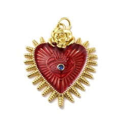 Dije colgante esmaltado corazón burdeo ojo turco 30 mm baño oro / unidad 0