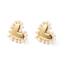 Aros topo topito corazón y perlas 21 mm baño de oro / par 0