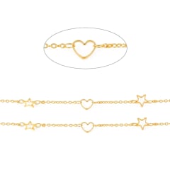 Cadena con figura rombo estrella corazón conector baño de oro / metro 3