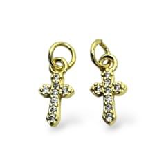 Dije colgante mini cruz 6x12 mm zircón baño de oro / unidad 0
