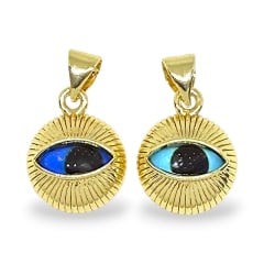 Dije colgante vidrio ojo turco baño oro 12 mm / unidad 0