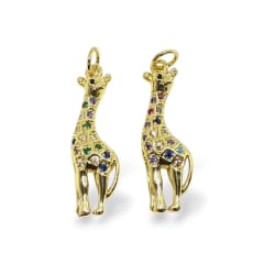 Dije colgante jirafa zircón multicolor baño oro 8x30 mm / unidad 0