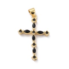 Dije colgante maxi cruz 30 mm zircón negro baño oro / unidad 0