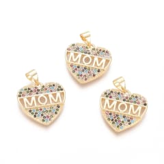 Dije colgante mom corazón multicolor baño de oro / unidad 1