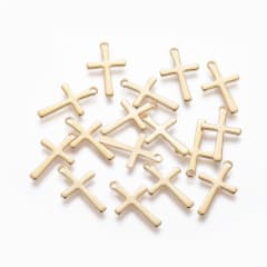 Dije colgante cruz 15.5 mm acero dorado plateado / unidad 0