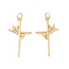 Dije colgante cruz fe 27 mm baño de oro / unidad 0