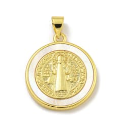 Dije colgante medalla 20 mm San Benito nácar / unidad 0