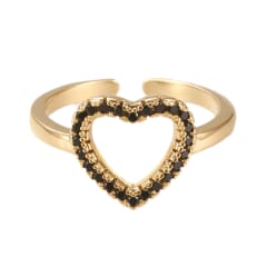 Anillo ajustable corazón zircón negro baño de oro / unidad 0