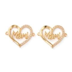 Dije conector mamá mami zircón corazón baño de oro / unidad 0