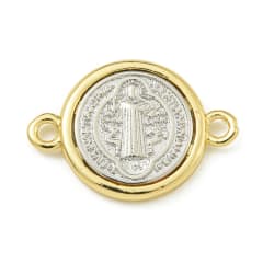 Dije conector san benito 21.5 mm bicolor baño oro platino / unidad 0