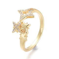 Anillo ajustable cuatro estrellas zircón baño de oro / unidad 0