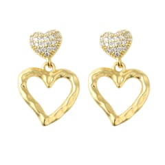 Aros topo topito doble Corazón 30 mm zircón baño oro / par 0