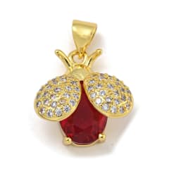 Dije colgante chinita mariquita 16.5 mm zircón baño de oro / unidad 0