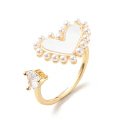 Anillo ajustable corazón perlas baño de oro / unidad 0
