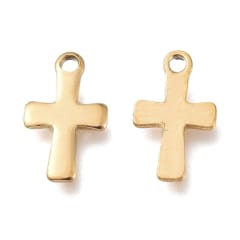 Dije colgante cruz 12 mm acero dorado / unidad 0
