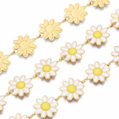 Cadena figura flor margarita esmaltada baño de oro acero/ metro 0