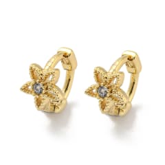 Aros argollas aretes huggie flor 7.5 mm zircón baño de oro / par 0