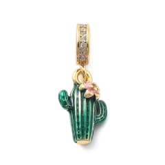 Colgante europeo charm cactus esmaltado baño oro zircón / unidad 0