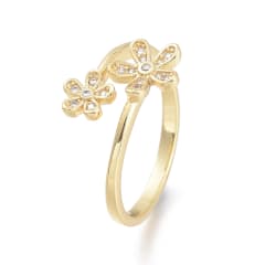 Anillo ajustable doble flor zircón baño de oro / unidad 0