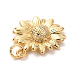 Dije colgante flor girasol 21 mm baño de oro / unidad 0