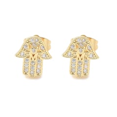 Aros topo topito mano Fátima hamsa 11.5 mm zircón baño oro / par 0