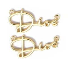 Dije conector Dios 20 mm dorado plateado / unidad 0