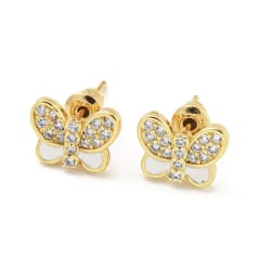 Aros topo topito mariposa esmaltada con zircón baño de oro / par 0