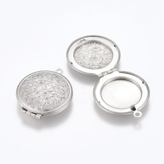 Relicario foto portafoto locket redondo flor acero plateado / unidad 0