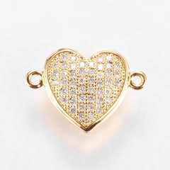 Dije conector zircón corazón corona baño de oro / unidad 0