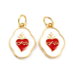 Dije colgante esmaltado sagrado corazón 16 mm baño de oro / unidad 0