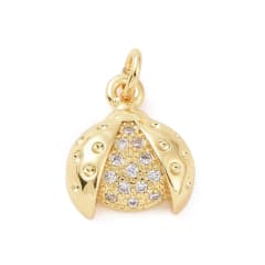 Dije colgante mariquita chinita zircones 13 mm baño oro / unidad 0
