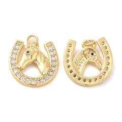 Dije colgante herradura caballo 18 mm zircón baño de oro / unidad 0