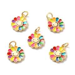 Dije colgante esmaltado margarita multicolor baño oro / unidad 0