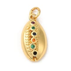 Dije colgante concha cauri 18.5 mm zircón baño de oro / unidad 0