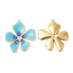 Dije colgante flor esmaltada acero dorado / unidad 0