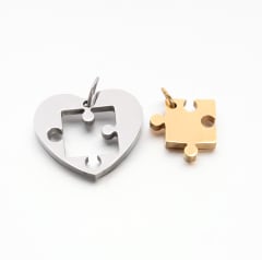 Dije colgantes rompecabezas corazón dorado plateado acero  / set 0