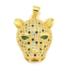 Dije colgante cabeza leopardo 25 mm baño oro zircón / unidad 0