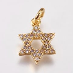 Dije colgante estrella de David 13.5 mm zircón baño de oro / unidad 0