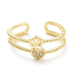 Anillo ajustable doble corona corazón baño de oro / unidad 0