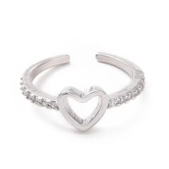 Anillo ajustable corazón con zircón baño oro platino / unidad 0