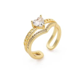 Anillo ajustable doble diadema corazón zircón baño de oro / unidad 0