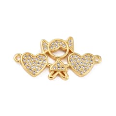 Dije conector niña niño zircón corazón baño de oro / unidad 0